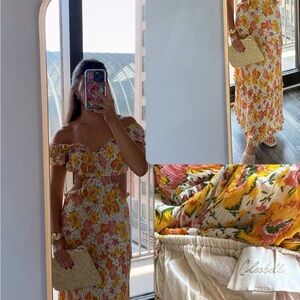 Cleobella Yellow Floral Maxi Dress with Pink & Green Accents